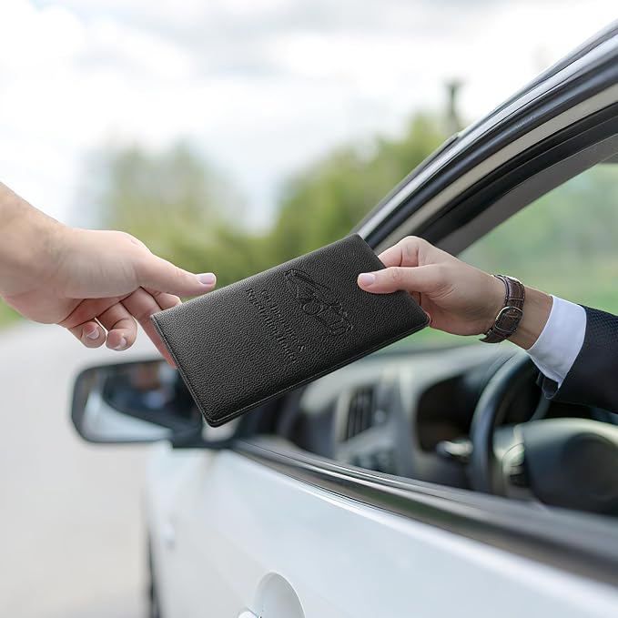 1Pack Car Registration and Insurance Holder,Car Document Holder for Cards License with Magnetic Shut,Vehicle Glove Box Car Organizer for Documents, Cards, License(Embossed leather Black)