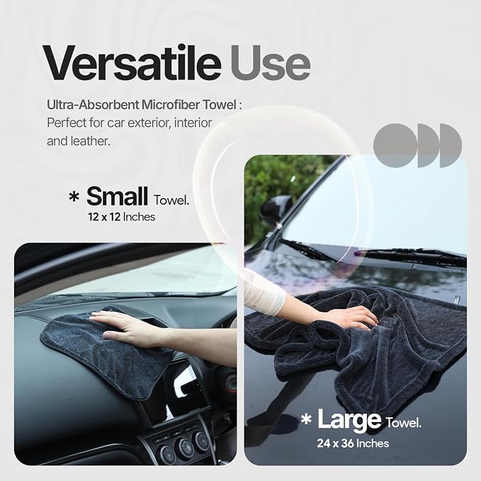 Crystal Clean 1300GSM Car Drying Towel - XL (24x36) Microfiber Towels for Cars with Double Twisted Loop, Professional Detailing Towel for Car Detailers - Quick Dry, Paint Safe & Swirl-Free