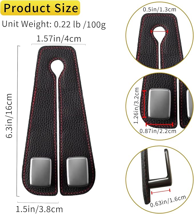 Car Purse Hook, Genuine Leather Car Seat Back Storage Hook, Purse Hook for Car Headrest, Twin Hook Leather Car Headrest Hangers, Bag Hook for Car, Trucks, SUVs, Most Vehicles (Black-2 PCS)