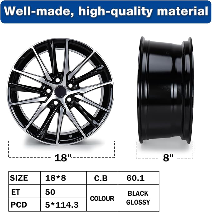 New 18x8" 18 Inch Aluminum Alloy Wheel Rim Compatible with Toyota Camry 2021 2022 2023, OEM Design, Alloy Replacement Wheel, Super Duty Car Rims Replacement | Direct Fit - OE Stock Specs, Gloss Black