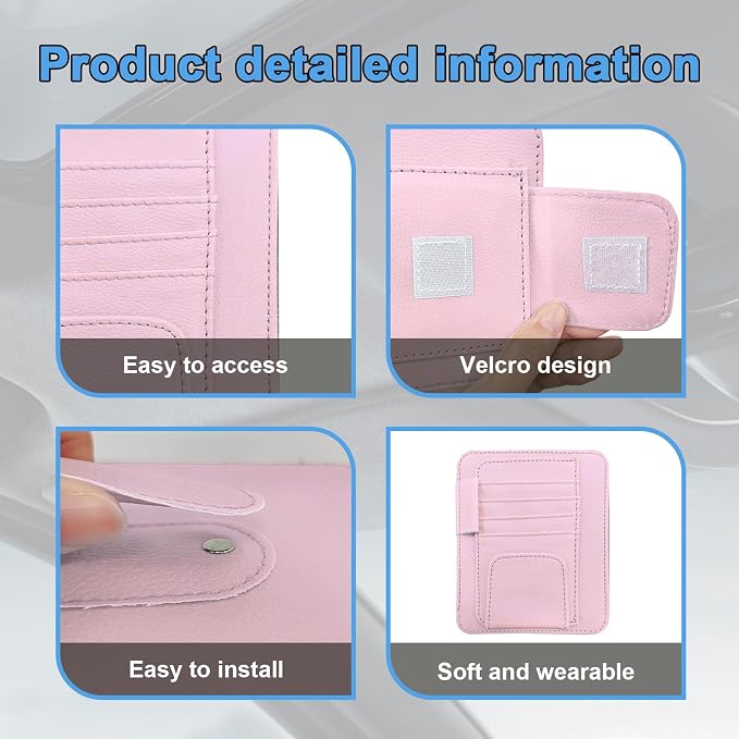 Car Sun Visor Organizer, Small Auto Visor Organizer and Storage, Registration and Document Holder, Vehicle Accessories for Sunglasses, Document, Card, Pen, Driver License (Pink)