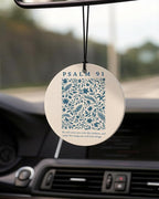 Retro Blue Christian Round Car Air Freshener 4 Pcs Coconut Scented, Inspirational Religious Car Accessories Mirror Decor for Women, Christian Hanging Air Freshener for Cars Closet Drawer Book