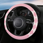 Lattice Car Steering Wheel Cover Microfiber Leather Non-Slip Comfort Universal 15 inch Checkered Plaid Wheel Protector for Truck, SUV, Cars (Pure Pink)