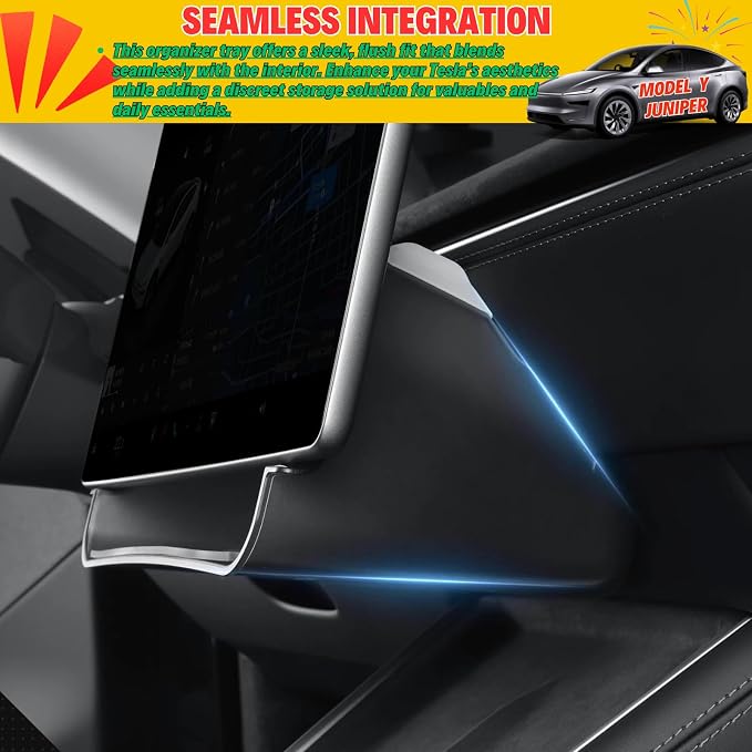 Under Screen Storage for Tesla Model Y Juniper & Model 3 Highland | Center Console Organizer Tray Hanging Compartment, Hidden Cubby, Durable ABS with Anti-slip Pad, Expanding Storage Space