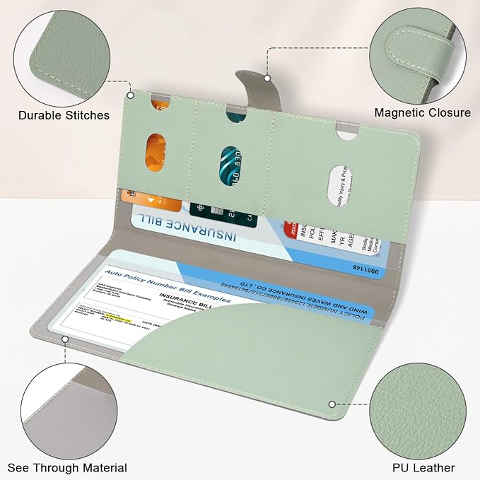 Car Registration and Insurance Holder, Vehicle Glove Box Organizer Cool Car Accessories, Car Document Holder for Cards, Driver License & Essential Document, JD-Green