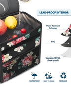Car Trash Can with Lid, Leakproof Car Trash Bag Hanging Waterproof Automotive Garbage Can with Storage Pockets Mini Vehicle Trash Bin for Back/Front Seat(Flower,2.5 Gallon)