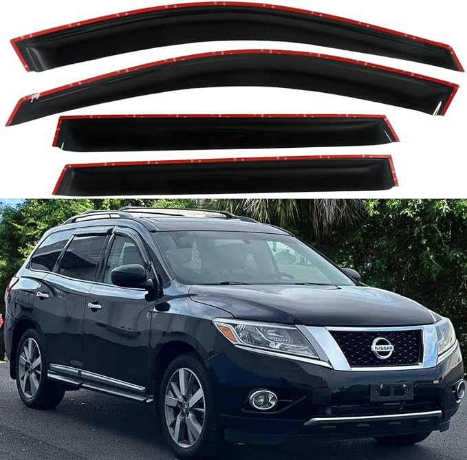 Tape On Side Window Visors Vent Sun Rain Guards Wind Deflectors Compatible with Nissan Pathfinder 2013-2021,S SV SL Platinum Car Accessories 4pcs Smoke Tinted