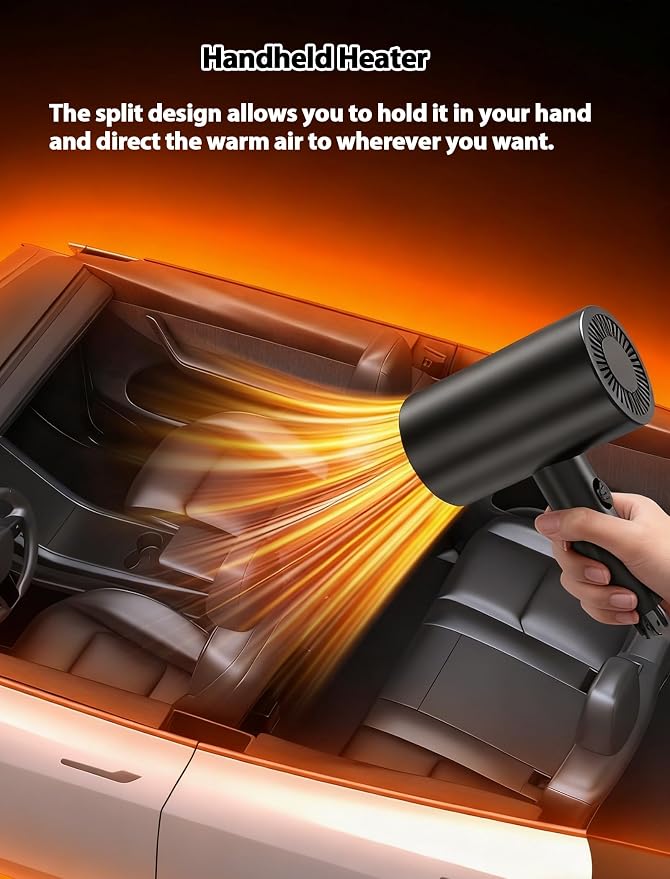 Portable Car Heater, 12V Fast Heating Defrost Defogger with Suction Holder,Defroster for Car Windshield With Handle,Plugs into Cigarette Lighter