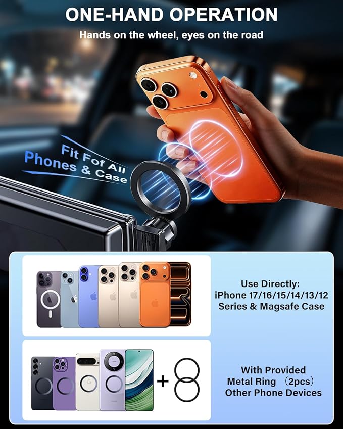 PZK Car Phone Holder for Toyota RAV4 2019-2025 Accessories 7/8-Inch Screen | Hybrid LE/XLE/ Premium Magnetic Phone Mount Compatible with Magsafe 360° Rotation Not Affect Vent (Not fit 9/10.5 inch)