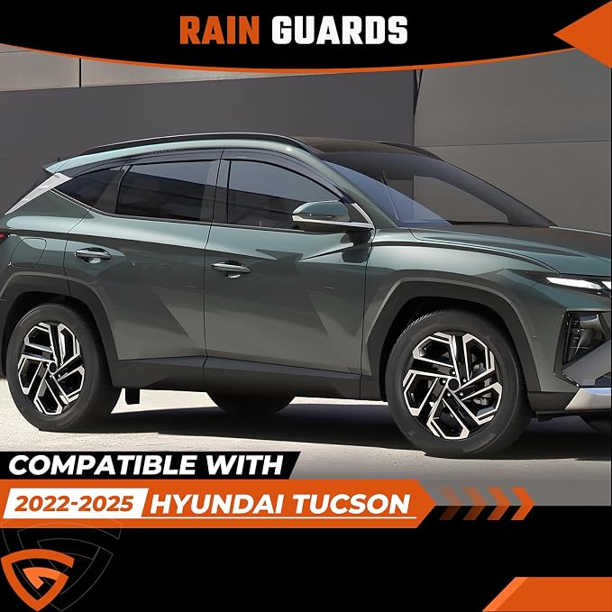 Rain Guards Compatible with Hyundai Tucson 2022 2023 2024 2025 2026, Tape-On Side Window Wind Deflectors & Visors Out-Channel 2022-2026 Tucson Rain Guard Black - 6 PCS