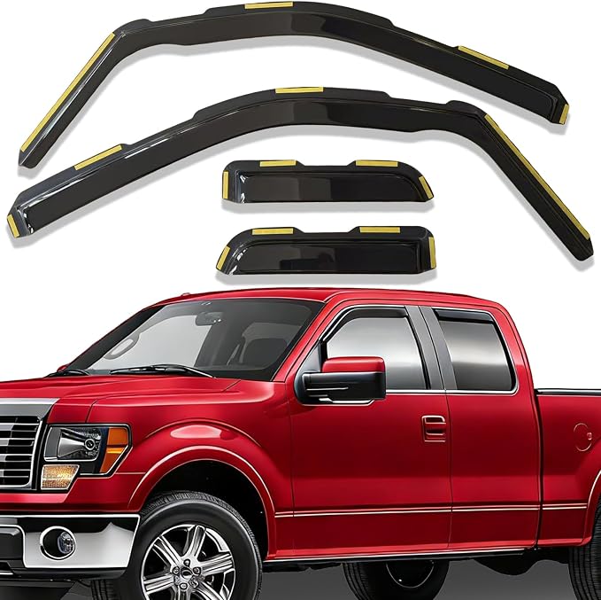 in-Channel Side Car Window Visors Rain Guards Sun Shade Vent Deflectors for Ford F-150 Supercab/Extended Cab 2004-2014, Dark Smoke Tinted