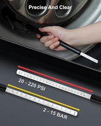 Heavy Duty Tire Pressure Gauge, 13.5" Dual Head Semi Air Gauge 20-220PSI/2-15Bar for Car, Motor, RV & Truck, Stainless Steel, Accurate & Durable for Tire Pressure Check, Black Pencil Gauges