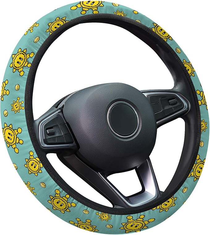 Yellow Retro Game Star Steering Wheel Cover, Non-Slip Polyester Wheel Grip, Universal 15 Inch Car Accessory