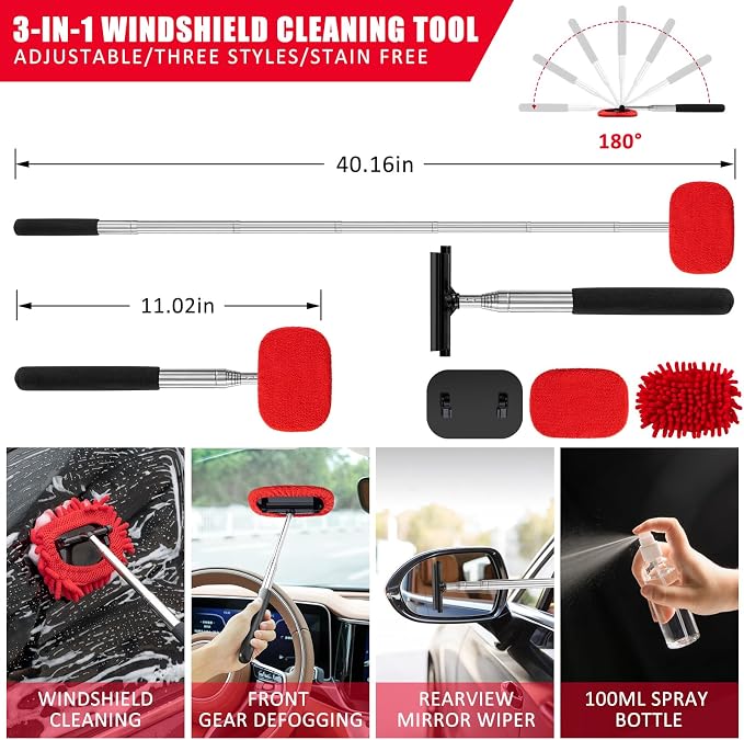47Pcs Car Wash Cleaning Kit with High Power Handheld Vacuum Windshield Cleaning Tool with Side Mirror Squeegee Bucket Detailing Brushes Tire Brush Towels Complete Detailing Set for Car