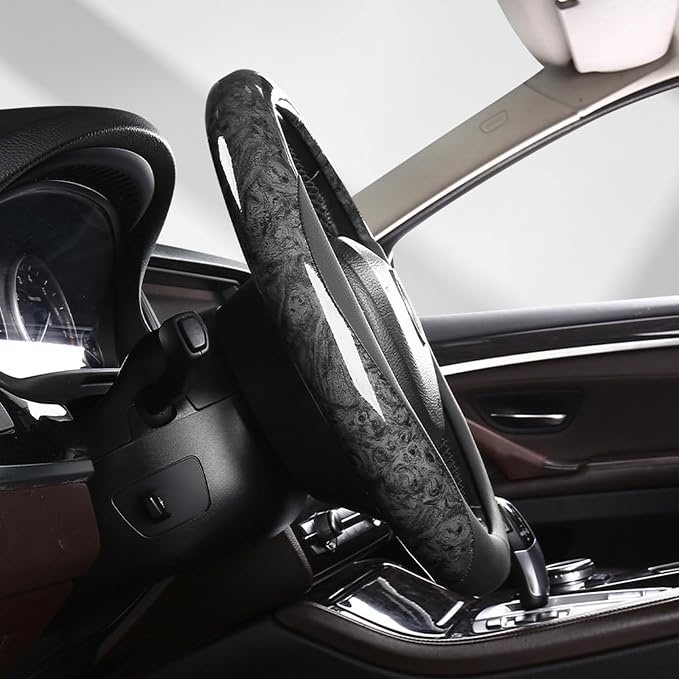 16 inch Steering Wheel Cover for Ford F150 F250 Ram 4Runner Tacoma | Wood Grain Design with Microfiber Leather, Anti-Slip, Comfortable Grip, Easy to install