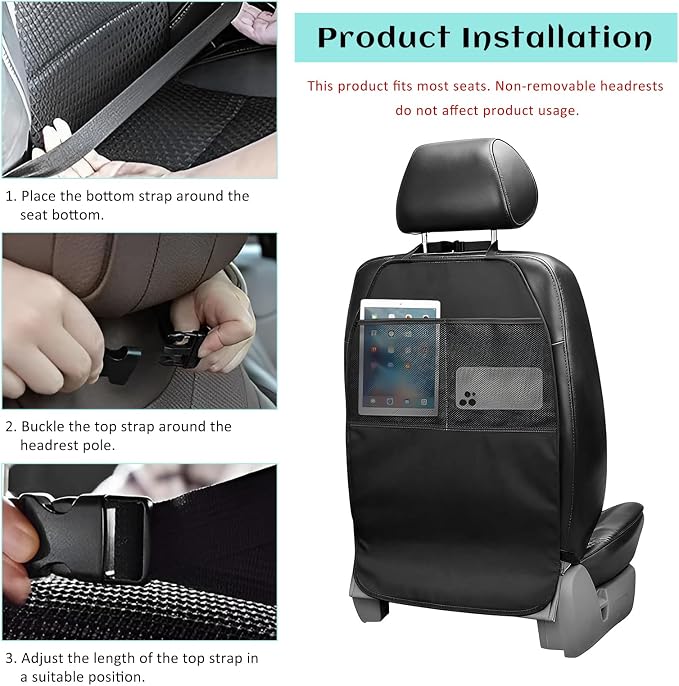 2 PCS Kick Mat Back Seat Protector, Waterproof Auto Seat Back Cover Protector with 2 Mesh Pockets, Anti-Mud Backseat Protective Cover Large Kick Mats for Car Truck SUV