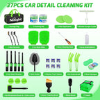 37PCS Car Detailing Kit Auto Cleaning Tools Wash Set with Storage Carry Bag Home Use for Interior Exterior Deep Clean Car Care Windshield Dashboard Seat Air Vents Wheels Tires, Green