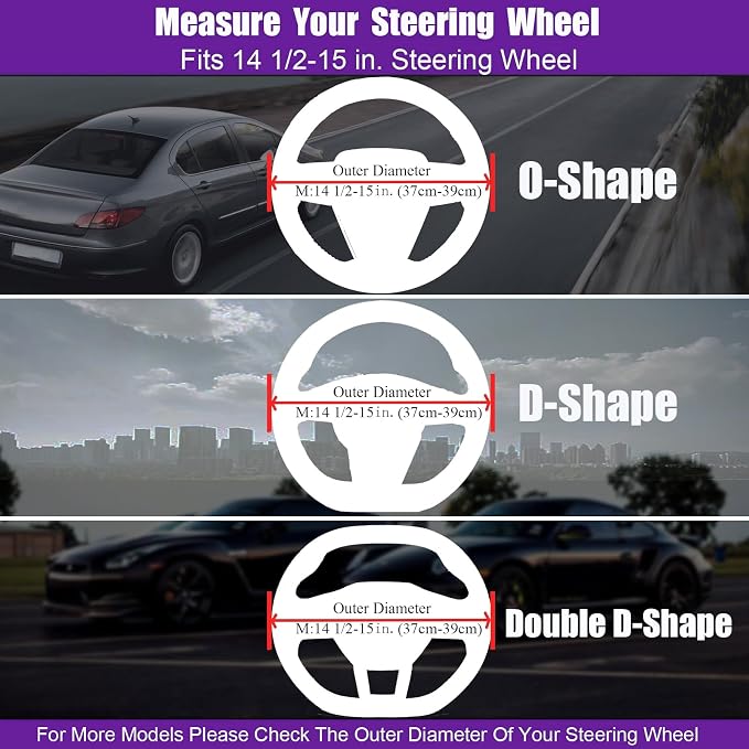 Furry Car Steering Wheel Cover, Heat Absorbing Fluffy Cover, Soft Warm Plush Non-Slip, 14 1/2-15 inch, for Women Girls, Purple