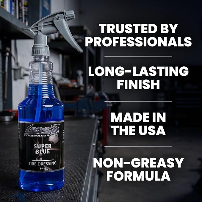LANE'S Super Blue Tire Dressing | High-Gloss Tire Spray | 32oz (Pack of 2) | No Sling, No Run, Long Lasting | Protects from Cracks & UV Rays | Non-Greasy Tire Dressing & Cleaner for Cars, SUVs, More
