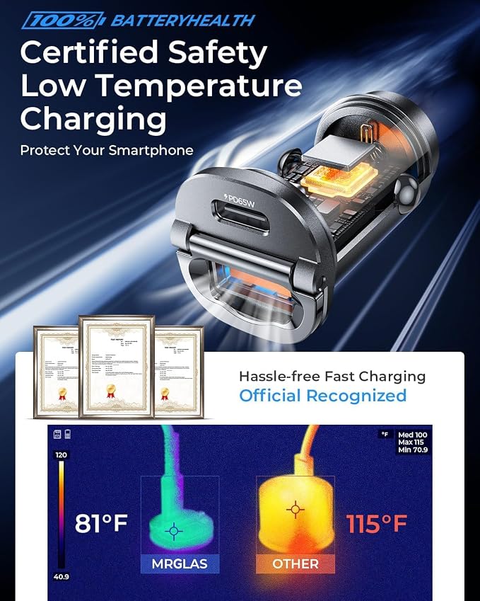 [2-Pack] 125W USB C Car Charger, Mini Metal USB C Car Adapter Fast Charging PD65W & QC60W Dual Port Type C Cigarette Lighter USB Charger for iPhone 17 16 15 14 Pro Max Air iPad Samsung MacBook