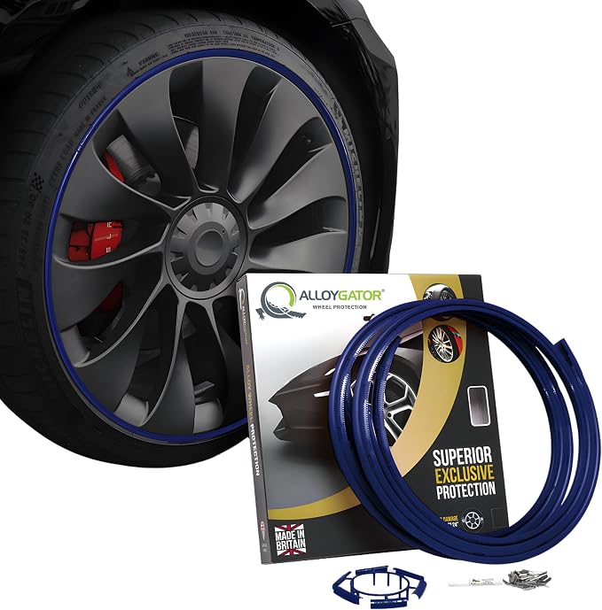 AlloyGator Blue Rim Protector for Car Wheels (Fits 12-24" Wheel Diameter) - Pack of 4 Premium Alloy Wheel Protector to Avoid Scratches & Scuffs - Adhesive Free Curb Rash Rim Protectors