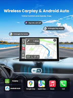 9" Wireless Apple Carplay Screen for Car, Portable Car Play Screen for Car & Android Auto, 4K Dash Cam, 1080p Backup Camera, GPS Navigation, Car Audio Receivers Mirror Link, Bluetooth, FM, Siri