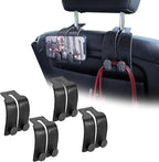 4 PCS Leather Car Seat Hooks for Headrest, Vehicle Hanger Storage Organizer Universal for Handbag Purse, Car Accessories Gift (Black-Black-4 PCS)