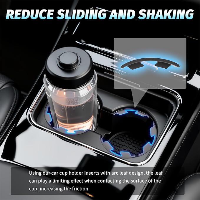 6PCS Upgraded Silicone Car Cup Holder Insert with Arc Leaf Design,Soft Cupholder Insert for Car to Reduce Cup Sliding & Shaking,Large Adhesive Backing Cups Holder Inserts for Cars