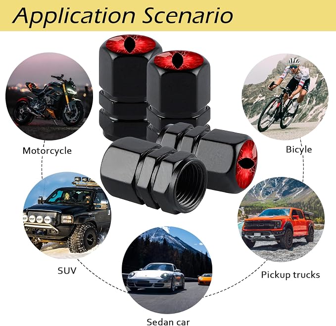 4Pack Beast Eyes Tire Valve Caps Universal Tire Air Cap Valves Stem Covers | Aluminum Alloy Rust-Proof Valve Stem Caps,for Auto SUV Truck Motorcycle Bicycle,Red Eyes Gifts for Women Mom Driver