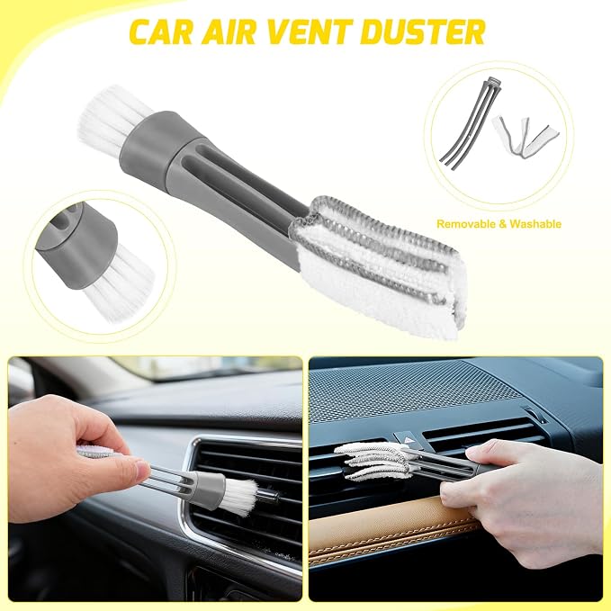 15PCS Car Detailing Kit Auto Cleaning Tools Wash Set with Storage Carry Bag Beginners Easy to Use for Interior Exterior Car Care Clean Windshield Dashboard Seat Air Vents Wheels Tires, Yellow