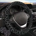 Black Leopard Print Steering Wheel Cover Cheetah Print 2 Car Cup Coasters | Anti-slip Universal Breathable 14 - 15-InFor Women Men Black Animal Steering Wheel Cover For Women