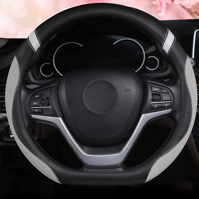 D-Shaped Flat Bottom Steering Wheel Cover for Women Girl - Stylish Car Accessory (Gray)
