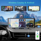 10.26" Wireless Portable Carplay Screen CarPlay & Android Auto Car Stereo 360 Rotation 4K Dash Cam 1080p Rear Camera Mirror Link Voice Control GPS Navigation(SD Card Excluded)