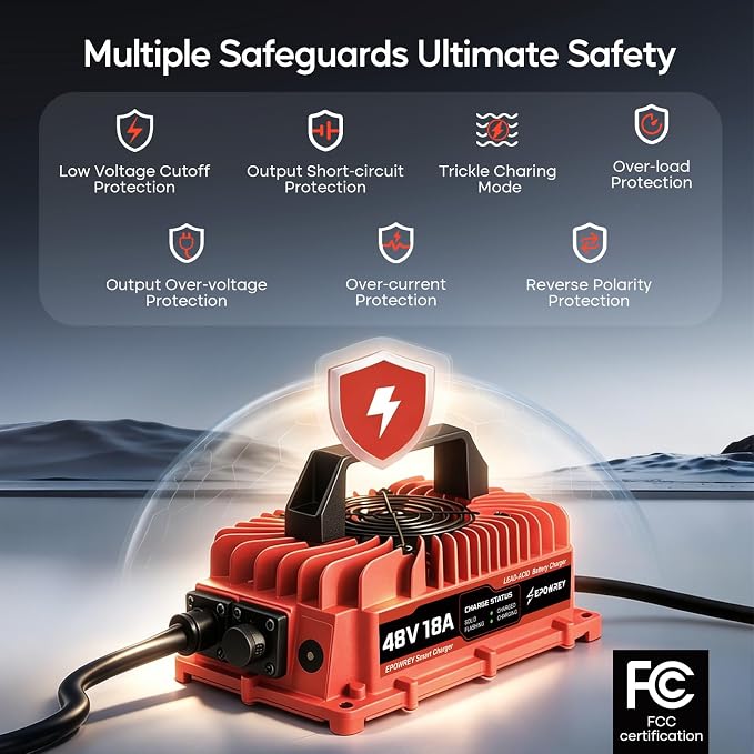 48 Volt Golf Cart Battery Charger 18 AMP for Club Car Precedent & DS with 3-Pin Round Plug-Lead Acid