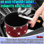 Bling Car Trash Can with Lid, Rhinestone Leakproof Waterproof Auto Cup Holder Garbage Bin, Portable Multipurpose Vehicle Dustbin and Organizer for Home Office Kitchen Bedroom (Red)