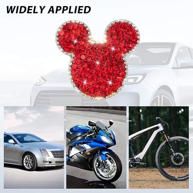 Bling Car Tire Valve Stem Caps, 4PCS Dustproof Crystal Rhinestone Cartoon Mouse Design, Sparkling Attractive Auto Wheel Decoration Accessories, Universal Fit (Red)