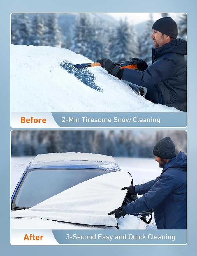 Car Windshield Snow Cover, Windshield Cover for ice and Snow, Frost Windshield Cover for Ice, 2*Removal Side Mirror Protector, Windproof UV Sunshade Cover for Cars, SUVs, Vans