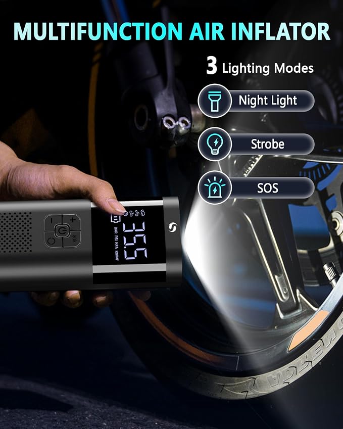 Tire Inflator Portable Tire Compressor, Cordless Tire Inflator with LED Light for Car Motorcycle Bicycle Ball, Car Accessories Essential for Men, 150PSI Air Tire Pump with Gauge