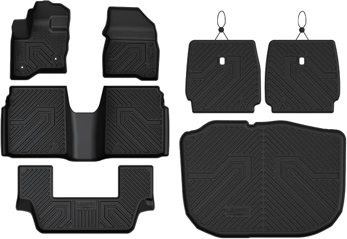 All Weather Floor Mat Set for 2009–2019 Ford Flex & 2010–2019 Lincoln MKT – 3 Rows Custom Fit Floor Mats + Cargo Liner & Seat Back Protectors – Premium TPE Interior Full Coverage Protection