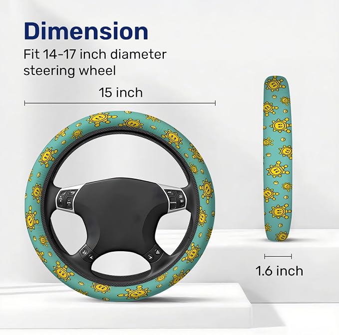 Yellow Retro Game Star Steering Wheel Cover, Non-Slip Polyester Wheel Grip, Universal 15 Inch Car Accessory