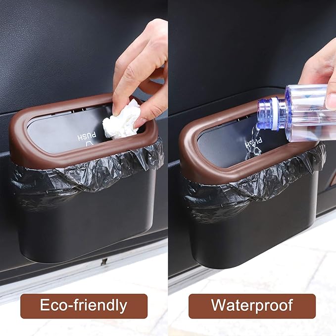 Car Trash Can with Lid, Leakproof Vehicle Trash Bin Auto Dustbin Organizer, Waterproof Mini Garbage Bin Trash Container with Garbage Bag for Automotive Car, Home, Office, Kitchen