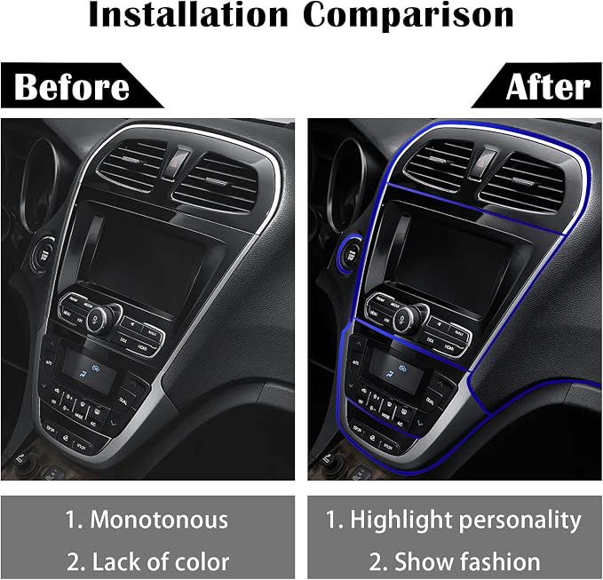 Car Interior Trim Strips,Universal 16.4 ft Car Electroplating Decoration Styling Door Dashboard, Flexible Interior Trim Accessories with Installing Tool(Blue)