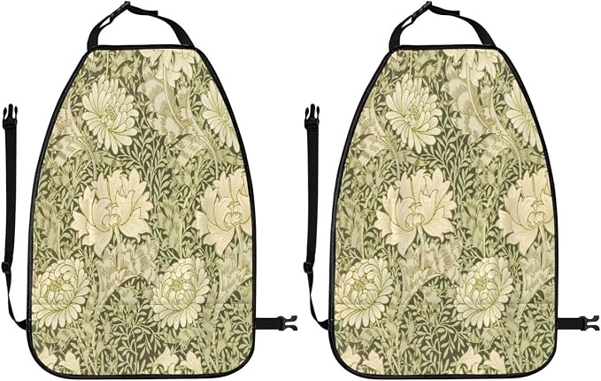 Chrysanthemum Pattern William Morris Throw Car Seat Back Kick Protectors Kick Mats With Storage Pockets For Vehicles To Protect From Dirt Mud Scratches 2 Pack
