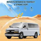 Silver RV Windshield Cover for Chevy Express GMC Savana 1996-2026 | Fits Class C Motorhome Vans, Hail Protector, Waterproof Silver Snow Cover