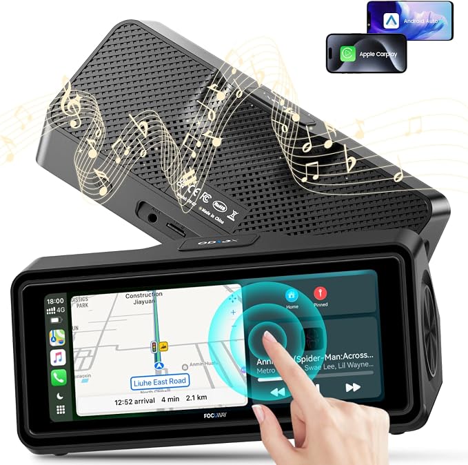 Portable Apple Carplay Screen for Car, Touch Screen with Wireless Android Auto, Car Audio Receivers with Voice Control, Mirror Link, Music Play, GPS Navigation, Built-in Customized Speakers (Black)