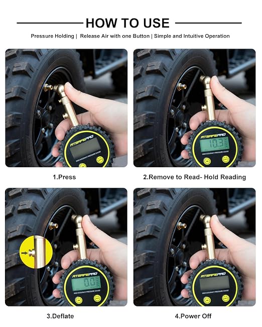 Digital Tire Pressure Gauge for Low Pressure Tires - 0-15 PSI ±0.5% Accuracy, Backlit LCD with 4 Units & Battery Indicator, 360° Swivel Head for Schrader Valve, Fit for ATVs, UTVs, Golf Carts