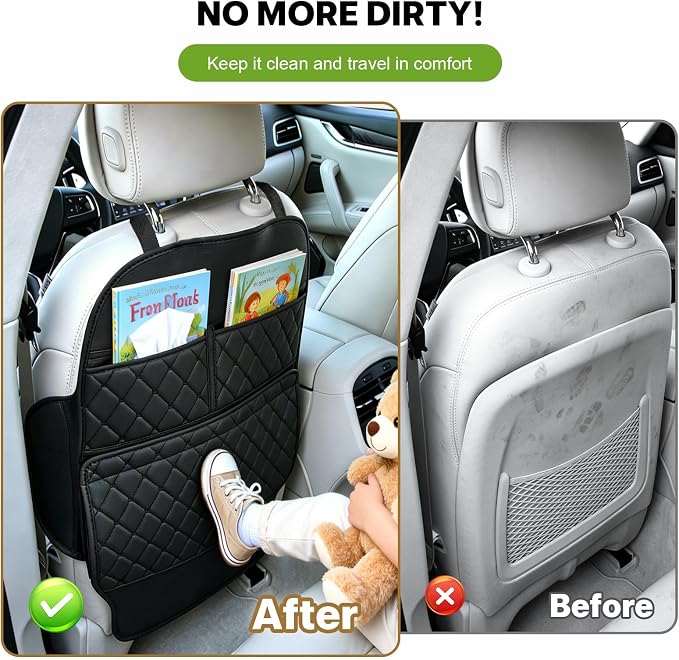 Seat Back Protectors for Kids Car Kick Mats with Large Pocket Organizer Waterproof Dustproof Anti-Scratch Front Seat Back Cover Fits Most Vehicles 2PCS