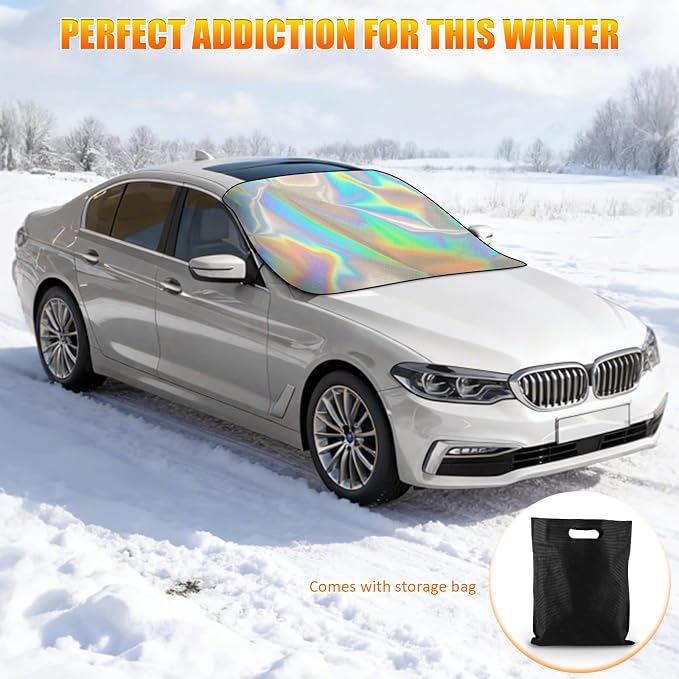 Car Windshield Snow Ice Cover, Laser Titanium Silver Windshield Snow Ice Cover with Magnetic Edges Used for Snow Protection, Rain and Sun, Fits for Most Cars, SUV(63"x47")