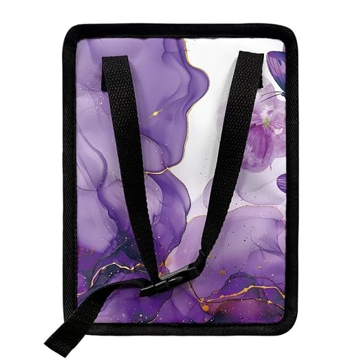 Purple Marble Butterfly Print Car Trash Can with Lid, Leak Proof Auto Trash Bag Hanging Vehicle Garbage Can Multipurpose Storage Container for Back Seat Road Trip