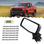 Left Driver Side Mirror Compatible With 2019-2025 Chevy Silverado 1500 With Power Glass Manual Folding Turn Signal Heated Blind Spot Chrome Replace#GM1320680(7Pins)